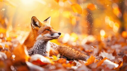 portrait of a fox in the autumn forest. Selective focus.