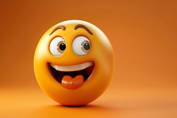 Fototapeta premium A playful emoji character with a cheeky facial expression on an orange background.