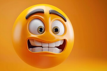 Fototapeta premium Close-up of a worried emoticon with exaggerated expression on an orange background.