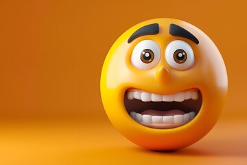 Fototapeta premium Happy emoji with a wide grin on an orange background, expressing excitement and joy.