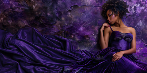 Vixen in Velvet: A woman in a deep purple velvet gown, accentuating her hourglass figure