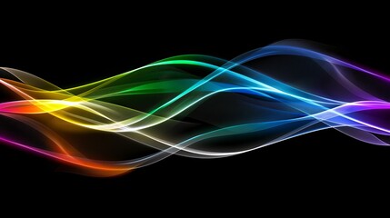 Fototapeta premium Flowing colorful transparent overlapping lines on a black background