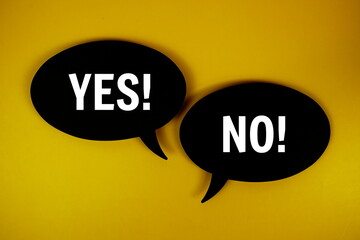 Yes or No text on speech bubble top view on yellow background