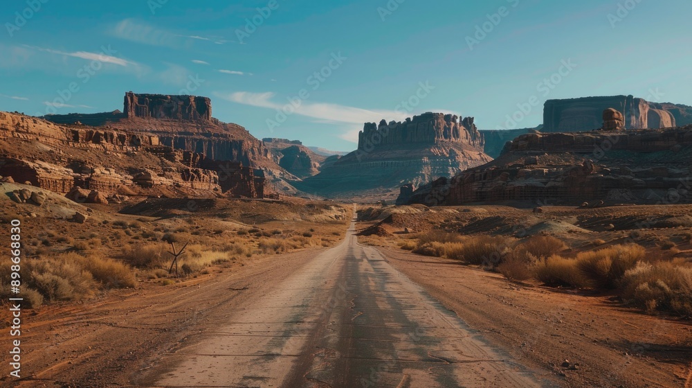 Canvas Prints a deserted dirt road stretching into the distance amidst a dry and arid landscape