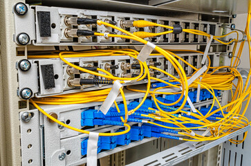 In the server room of the Internet service provider there are many optical cables to the router
