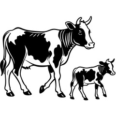 baby cow with mother cow Vector