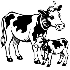 baby cow with mother cow Vector