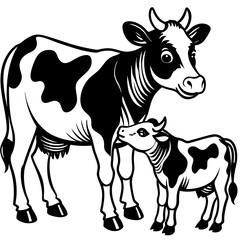 baby cow with mother cow Vector
