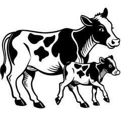 Obraz premium baby cow with mother cow Vector