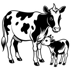 baby cow with mother cow Vector
