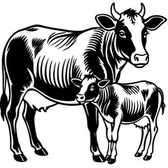 Obraz premium baby cow with mother cow Vector