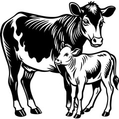 Fototapeta premium baby cow with mother cow Vector