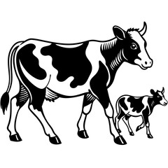baby cow with mother cow Vector