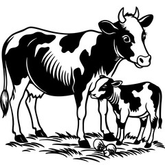 baby cow with mother cow Vector