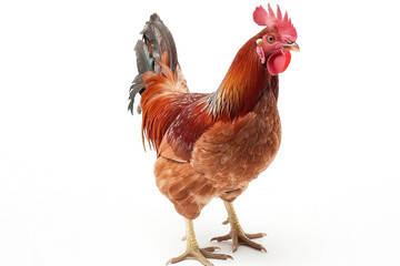 Fototapeta premium red rooster standing on white background
