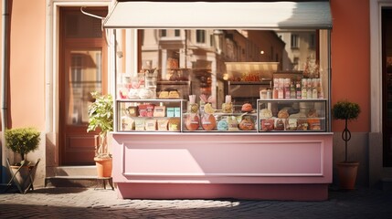Shop of gelato background, ICE cream store banne , Generative Ai 