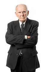 middle aged businessman standing on white background