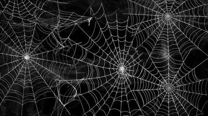 Obraz premium A Halloween background showing a cluster of spiderwebs over black background
