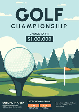 Golf Championship or Tournament Flyer Poster Design, Golf Club Event Banner Vector Template