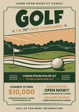 Vintage Golf Tournament or Championship Flyer, Poster, Pamphlet invitation Design Template