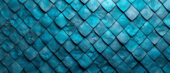  A tight shot of a blue wall adorned with a diamond pattern In the pattern's midst, a black object is positioned