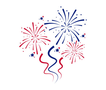 red and blue fireworks on white background clip art preview