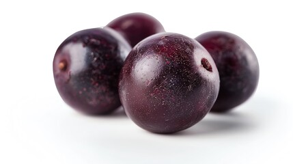 Obraz premium Fresh ripe acai berries isolated on white background. Perfect for healthy eating, organic food concepts, and natural fruit presentations.