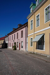 Fototapeta premium View of a empty city street during summer in Vadstena