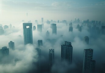 Fototapeta premium A city skyline shrouded in thick smog, with buildings barely visible through the haze