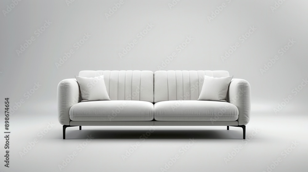 Poster A white sofa with two pillows sits in a white studio setting. Generative AI