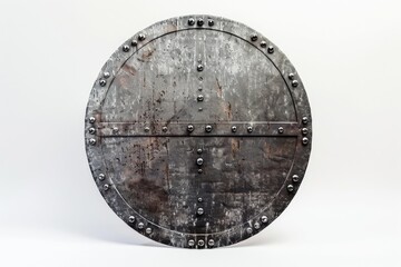 A round metal object with rivets, often used in industrial or mechanical applications