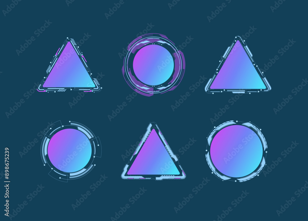 Poster set of abstract technology template future geometric shapes in cyberpunk style.vector stock illustra