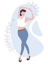 Self confident adult woman in jeans and crop top with bussiness hairstyle