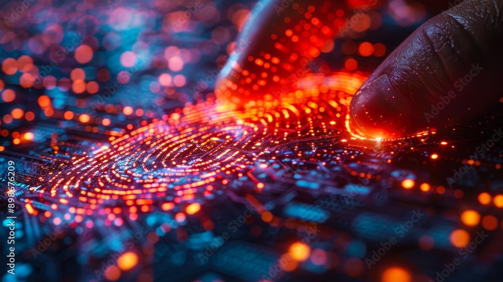 Poster fingerprint scanning technology enhancing cybersecurity and transaction security with illuminated di