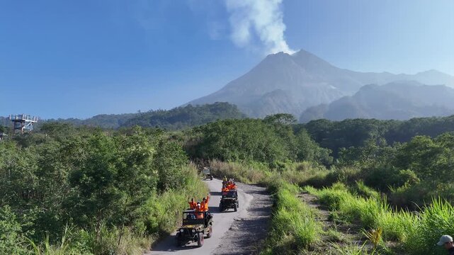 Yogyakarta, Indonesia July 27, 2024 : Jeep of Merapi Lava Tour adventure - one good recreation for family or group of tour in Yogyakarta Indonesia, Lava Tour Merapi
