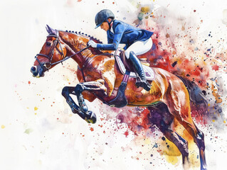 Fototapeta premium Equestrian Show Jumping Painting