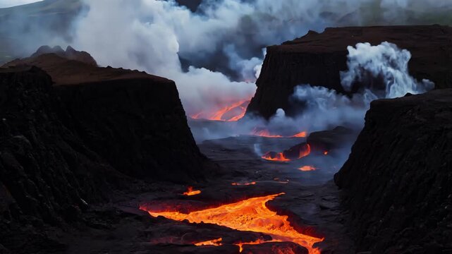 Lava Flow in Volcanic Landscape: Captivating Natural Wonder