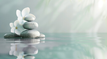 zen stones in water with orchid, spa backdrop background