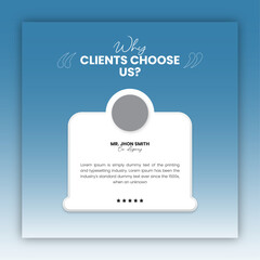 Customer feedback testimonial social media post design or client review social media post design template