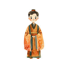 asian male in traditional dress vector illustration in watercolor style