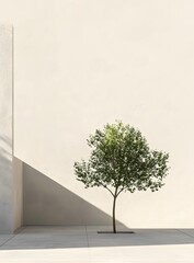 Obraz premium Minimalist Green Tree in Front of a White Wall
