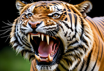 aggressive tiger baring fangs isolated white background high resolution high details vibrant