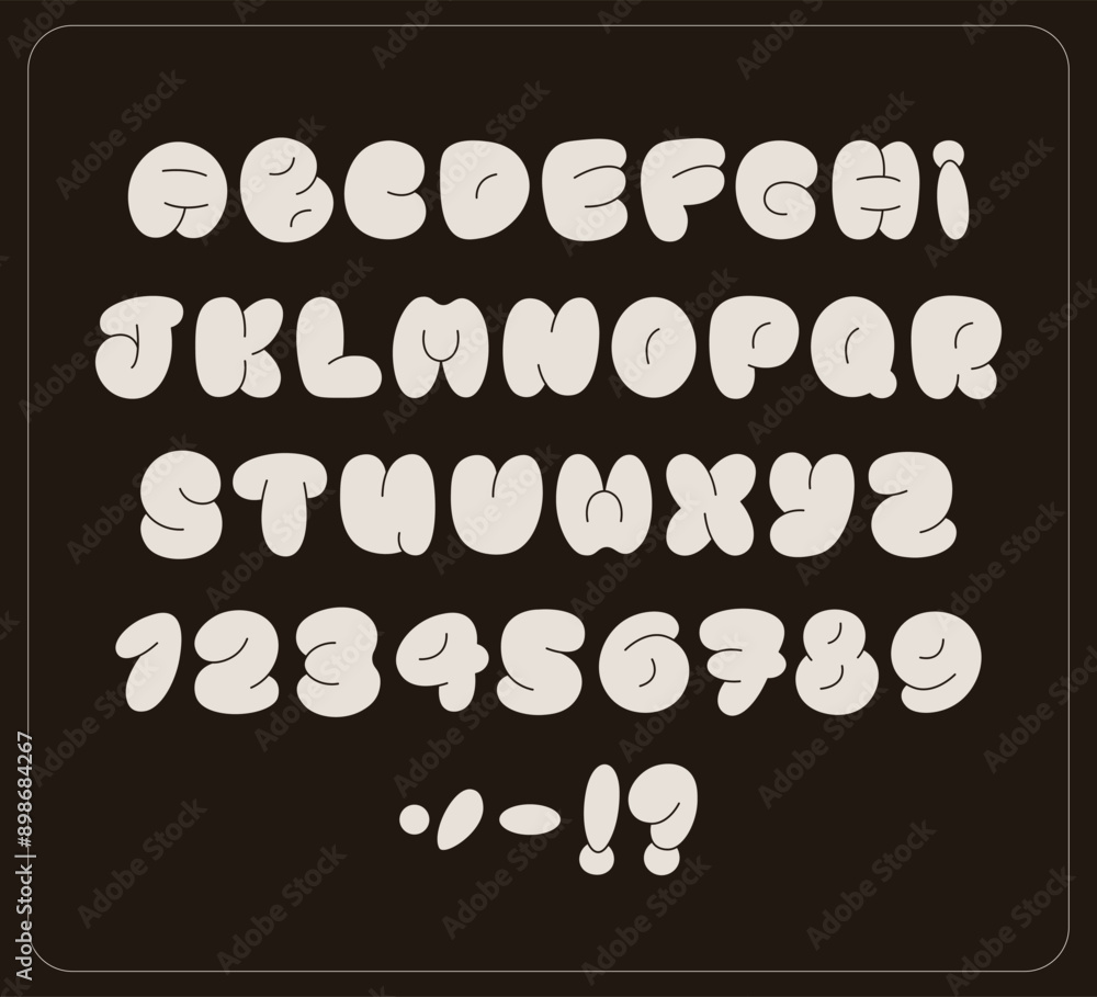 Fototapete graffiti bubble alphabet. retro inspired puffy font with uppercase letters, numbers and punctuation.