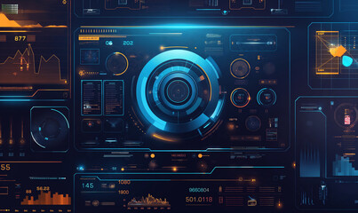 Advanced Futuristic Interface Dashboard with Data Analytics and Holographic Elements