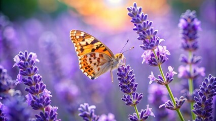 Obraz premium Butterfly on Lavender Bloom, Macro Photography, Nature, Insect, Flower, lavender, butterfly