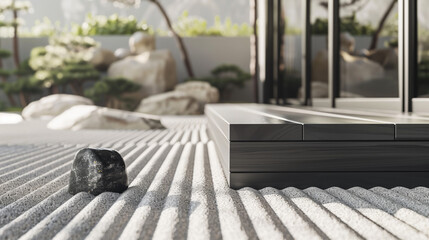 Modern Zen Garden with Minimalist Design and Black Stone Detail