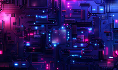 Futuristic Cyberpunk Circuit Board Cityscape at Night