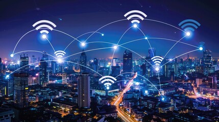 Fototapeta premium international communication , word, city, fiber network, wifi, digital, network