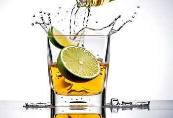 glasses shot tequila making toast splash isolated white background high resolution high details vibrant