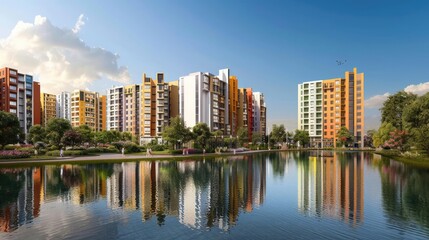 Fototapeta premium City flat design side view theme urban development water color Complementary Color Scheme